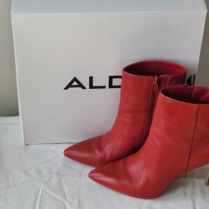 ALDO Red Leather Pointed-Toe Ankle Boots